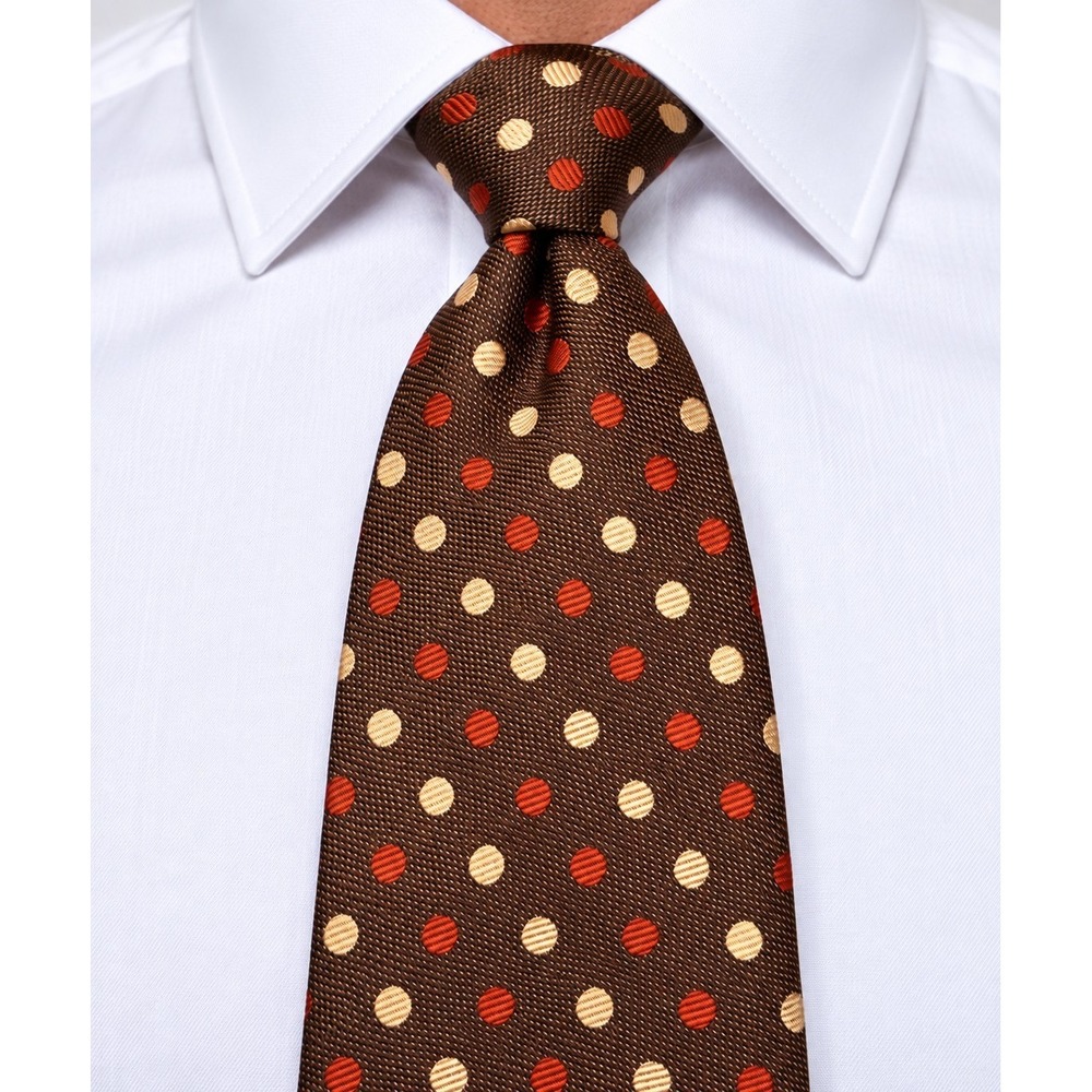 Vintage Countess Mara New York Tie Brown Orange Polka Dot CM Logo 55" -3866